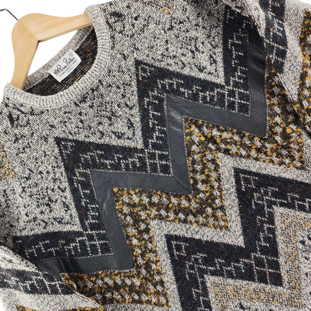 Vintage Pierre Belin Sweater Mens M Wool Blend Chevron Leather Look Made Canada